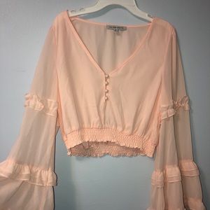 pink cropped blouse